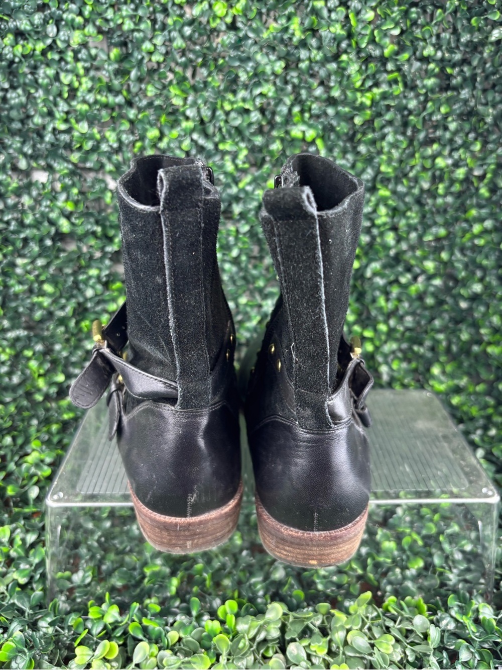 COACH LILIANA LEATHER AND SUEDE WITH GOLD STUD Ankle Boots in Black SIZE 7 Woman - Picture 3 of 10